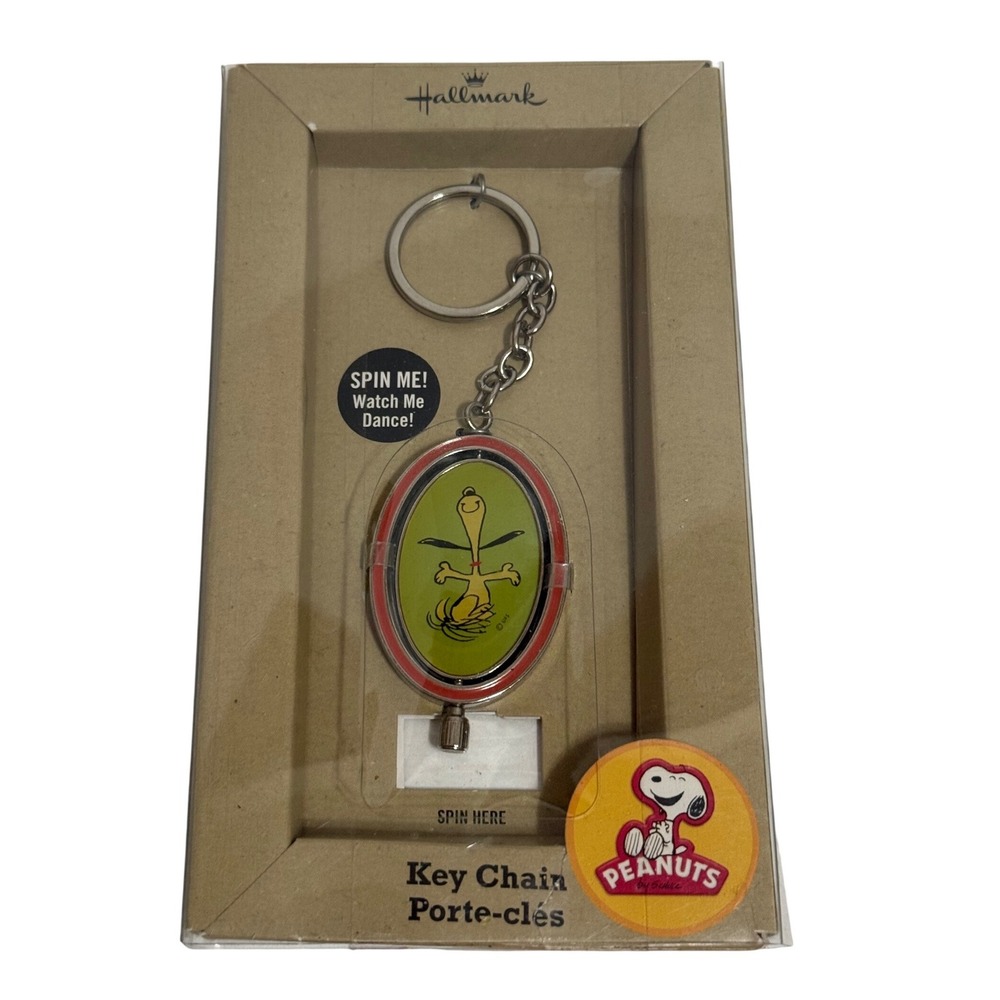 Hallmark Peanuts Snoopy Spinning Dancing Keychain Green Oval New